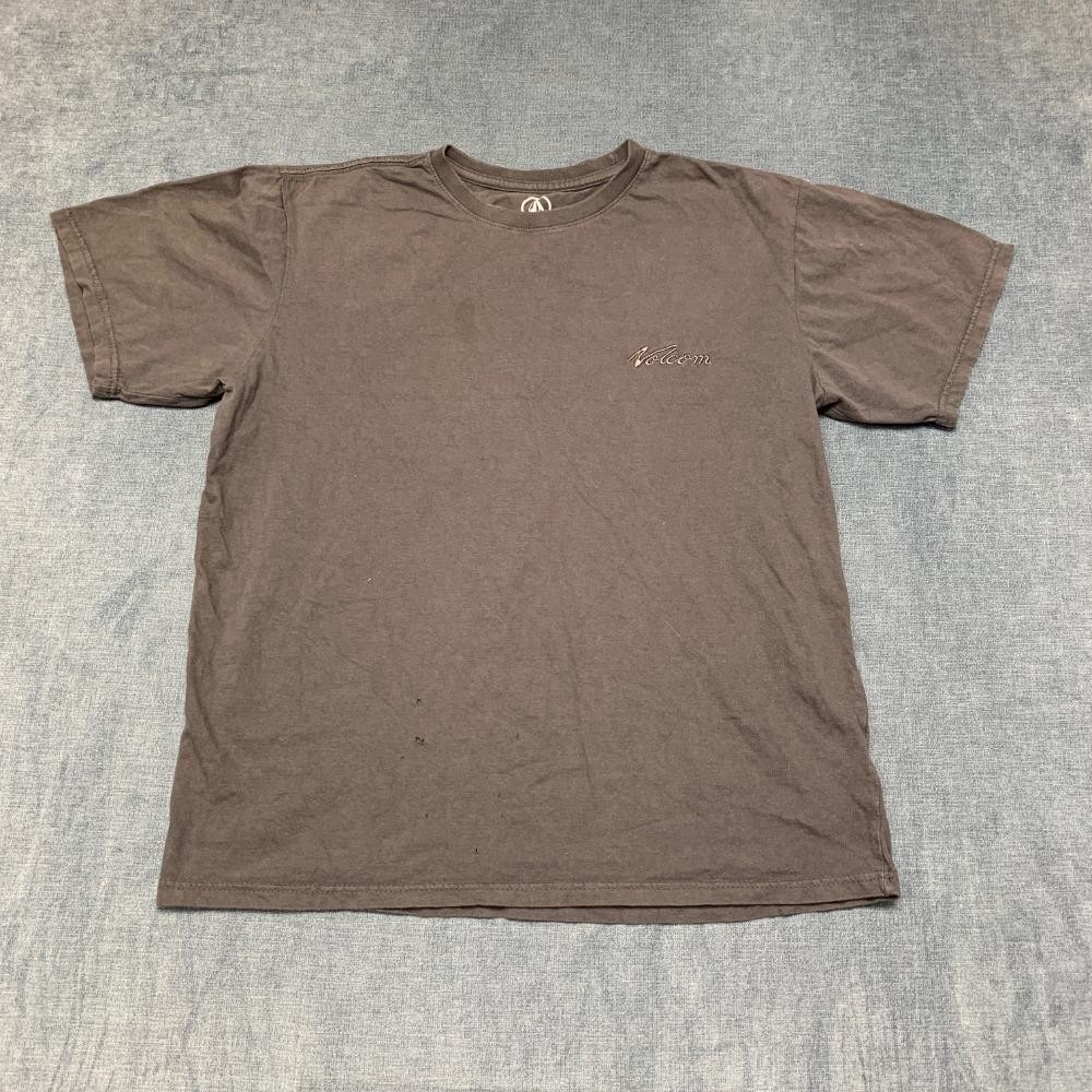 Volcom T-Shirt Mens Large Charcoal Gray Cotton Script Logo Travel Surf Skate Tee